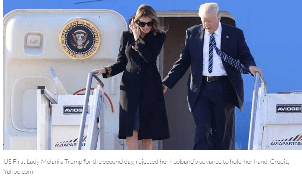 Donald Trump and Melania Trump stepping off a plane