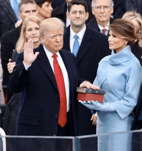 Donald Trump Swearing on Bible Held By Melania Trump